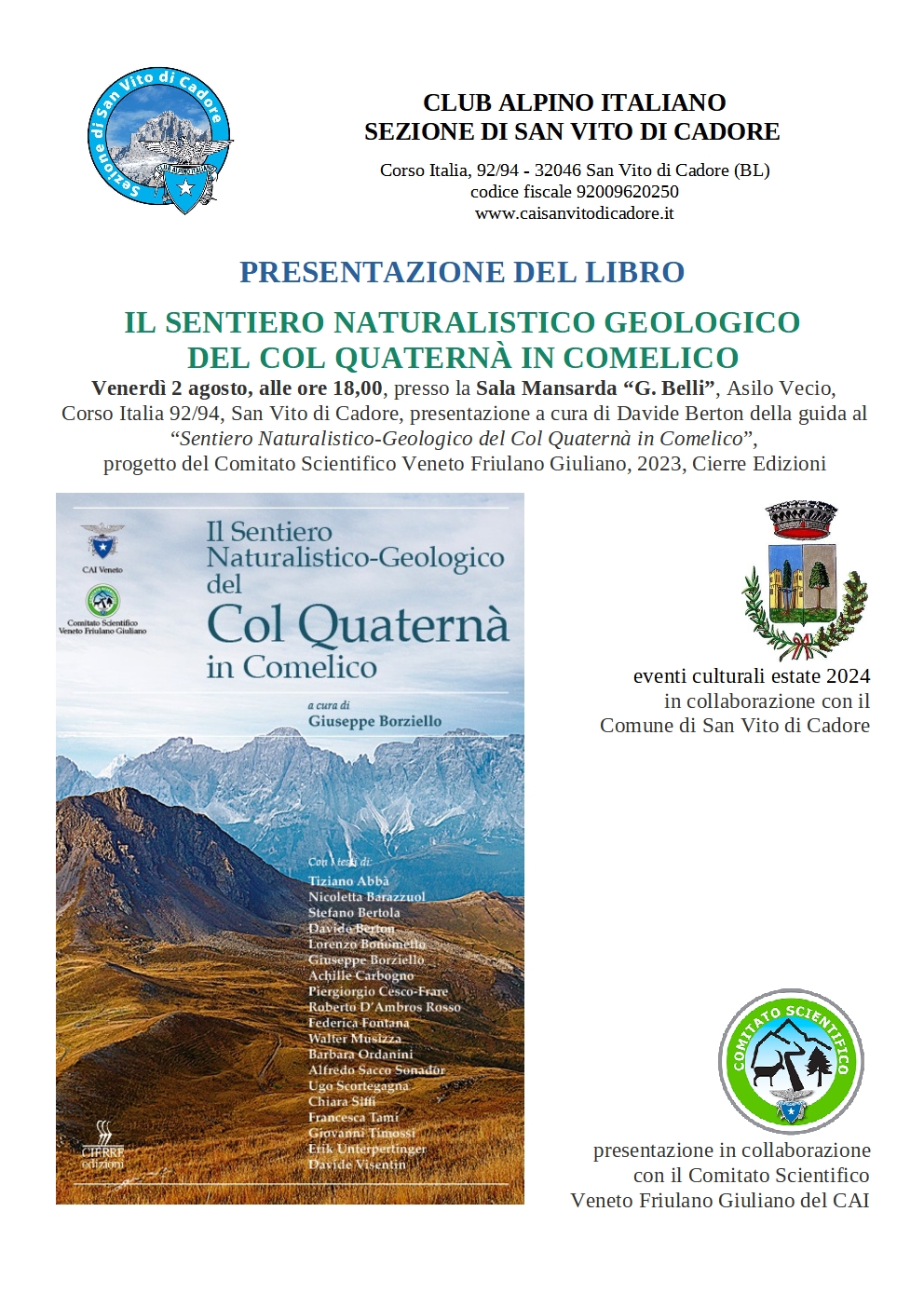 CAI - Sez.San Vito di Cadore - EventiCulturali estate 2024